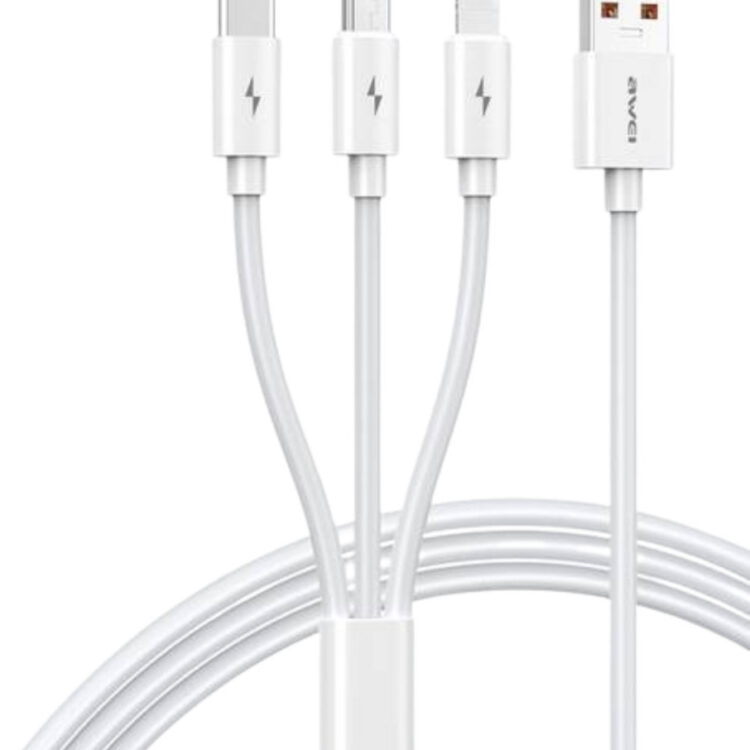 Awei CL-120 Regular USB to Lightning / Type-C / micro USB Cable Λευκό 1.2m
