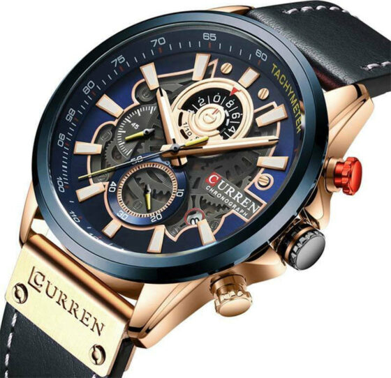 Ανδρικό Ρολόι Curren 8380 Blue  με δερμάτινο λουράκι και χρονογράφους - Image 2