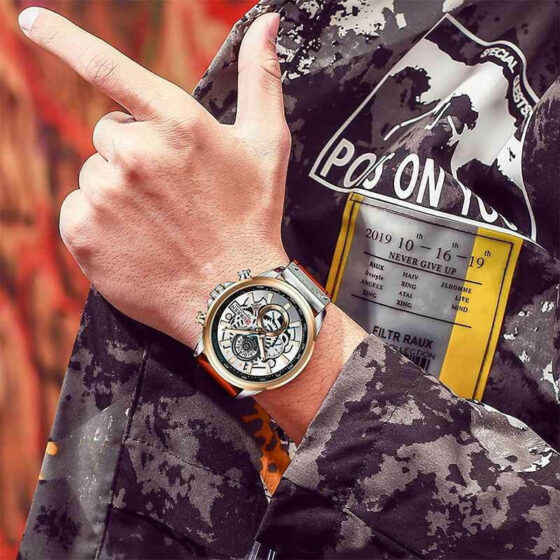 Ανδρικό Ρολόι Curren 8380 Orange-Silver με δερμάτινο λουράκι και χρονογράφους - Image 3