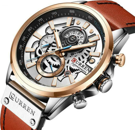 Ανδρικό Ρολόι Curren 8380 Orange-Silver με δερμάτινο λουράκι και χρονογράφους - Image 2