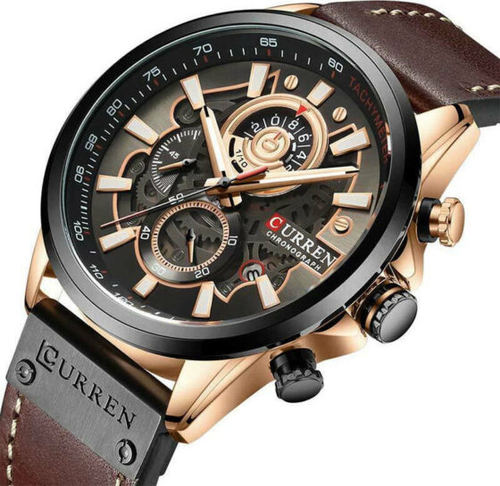 Ανδρικό Ρολόι Curren 8380 Brown με δερμάτινο λουράκι και χρονογράφους - Image 3