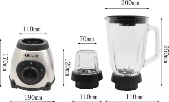 Haeger HG-288 Μπλέντερ με Γυάλινη Κανάτα 1.5lt 850W Inox - Image 3