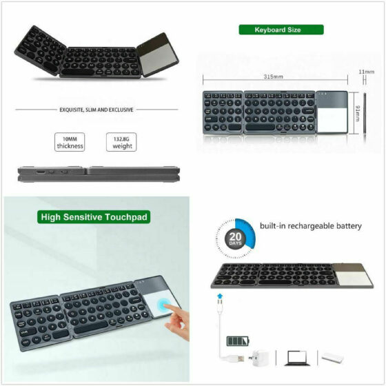 BT-86 Mini Foldable Ασύρματο Bluetooth Πληκτρολόγιο με Touchpad Αγγλικό US - Image 4