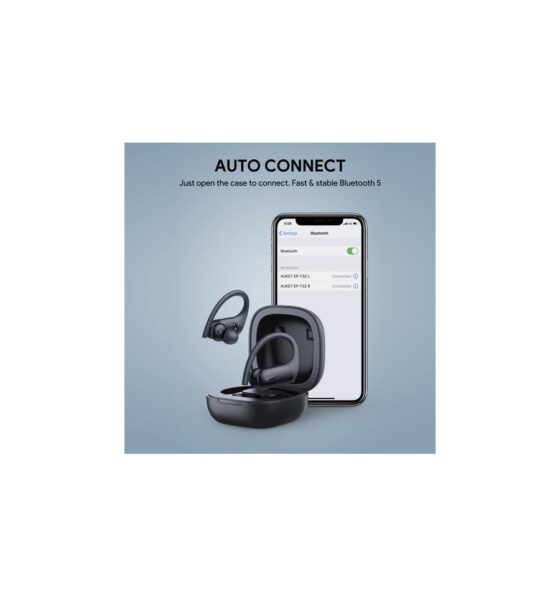 Aukey EP-T32 Wireless Charging Earbuds Elevation Over-Ear IPX8 with CVC 8.0 Black - Image 2