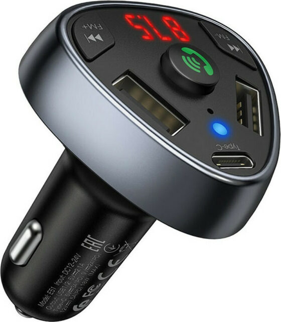 Hoco FM Transmitter E51 Αυτοκινήτου Road Treasure Wireless V.5.0 με MicroSD / USB Γκρι
