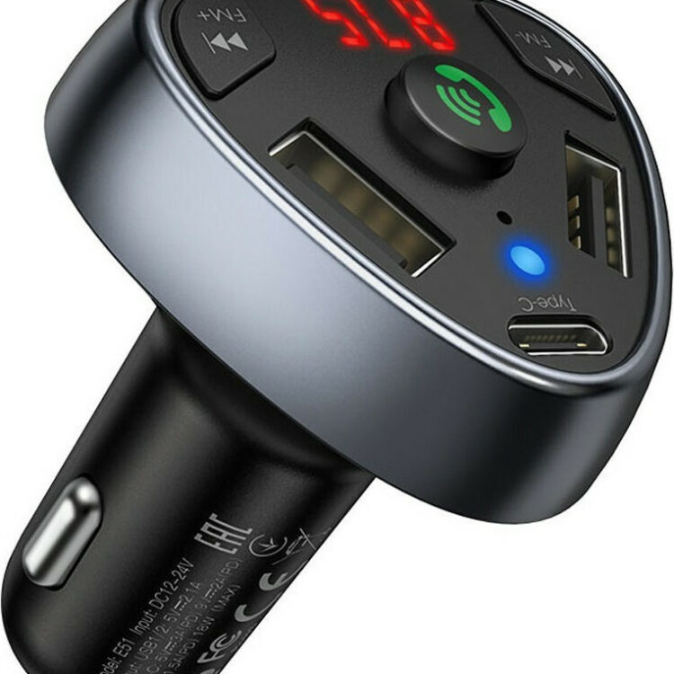 Hoco FM Transmitter E51 Αυτοκινήτου Road Treasure Wireless V.5.0 με MicroSD / USB Γκρι