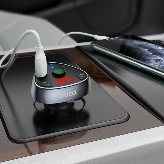 Hoco FM Transmitter E51 Αυτοκινήτου Road Treasure Wireless V.5.0 με MicroSD / USB Γκρι - Image 2
