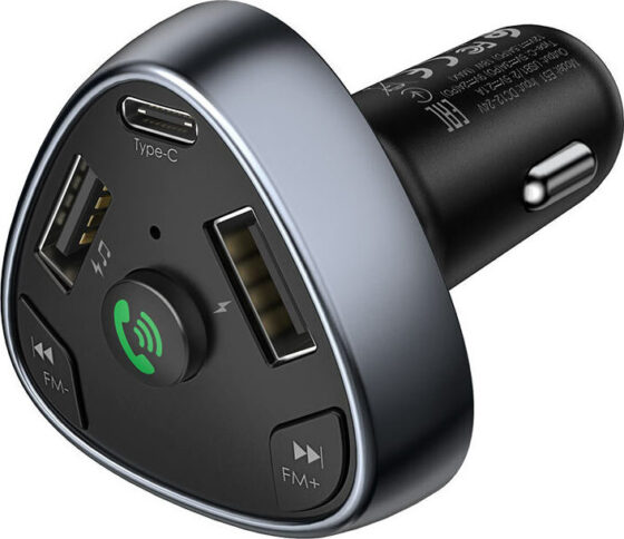 Hoco FM Transmitter E51 Αυτοκινήτου Road Treasure Wireless V.5.0 με MicroSD / USB Γκρι - Image 3