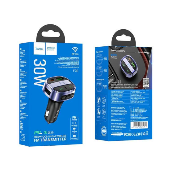 Hoco FM Transmitter Αυτοκινήτου E70 PD30W + QC3.0 με Bluetooth - Image 5