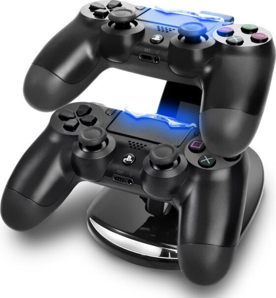 Dual Charge n Stand Βάση Φόρτισης για 2 χειριστήρια PS4 με φωτισμό LED Μαύρη