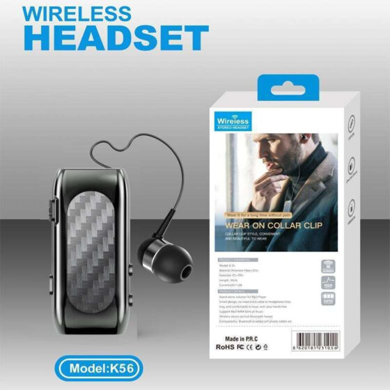 K56 In-ear Bluetooth Handsfree Ακουστικό Πέτου Μαύρο