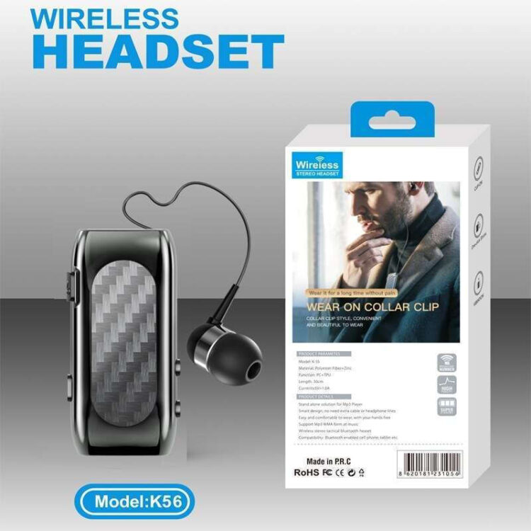K56 In-ear Bluetooth Handsfree Ακουστικό Πέτου Μαύρο