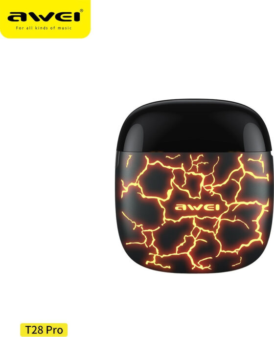 Awei T28 Pro Earbud Bluetooth Handsfree Ακουστικά με Θήκη Φόρτισης Ice Crack Orange