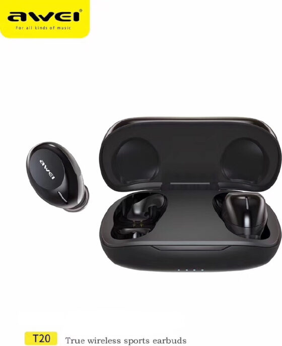 Awei T20 In-ear Bluetooth Handsfree Ακουστικά με Αντοχή στον Ιδρώτα και Θήκη Φόρτισης Μαύρα - Image 2