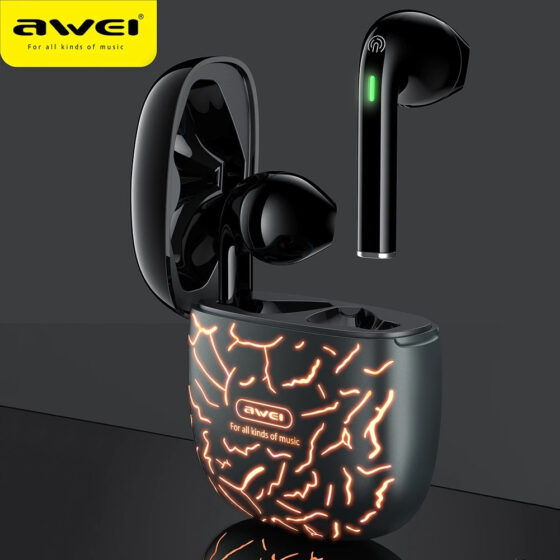 Awei T28 Pro Earbud Bluetooth Handsfree Ακουστικά με Θήκη Φόρτισης Ice Crack Orange - Image 2