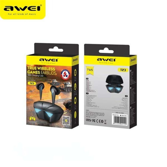 Awei T23 TWS In-ear Bluetooth Handsfree Ακουστικά με Αντοχή στον Ιδρώτα και Θήκη Φόρτισης Μαύρα - Image 2