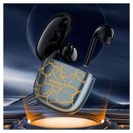 Awei T28 Pro Earbud Bluetooth Handsfree Ακουστικά με Θήκη Φόρτισης Ice Crack Orange - Image 3