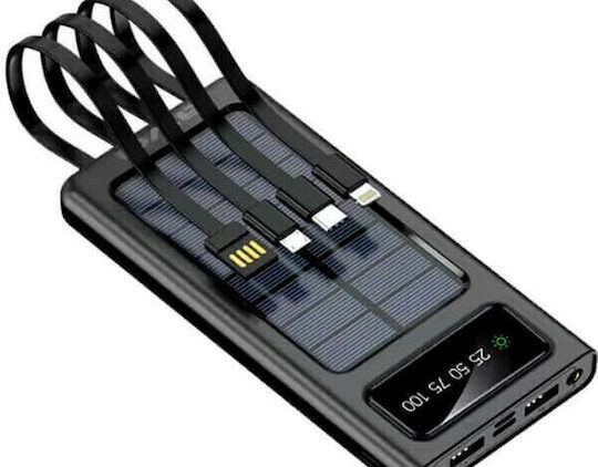 Awei P130K Ηλιακό Power Bank 10000mAh με 2 Θύρες USB-A και Θύρα USB-C Quick Charge 3.0 Μαύρο
