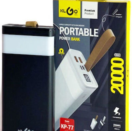 KLGO KP-77 Power Bank 20000mAh με 2 Θύρες USB-A Μαύρο
