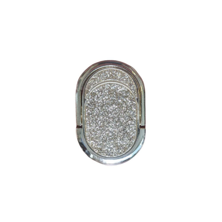 Technovo Αυτοκόλλητο Μαγνητικό Οβάλ Ring Holder Κινητού Glitter Silver