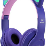 P47M Cat Ear Ασύρματα/Ενσύρματα On Ear Ακουστικά Μωβ