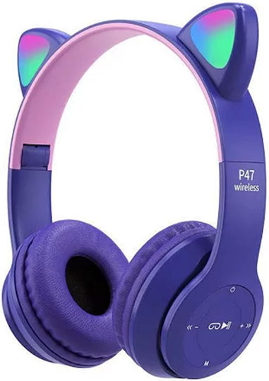 P47M Cat Ear Ασύρματα/Ενσύρματα On Ear Ακουστικά Μωβ
