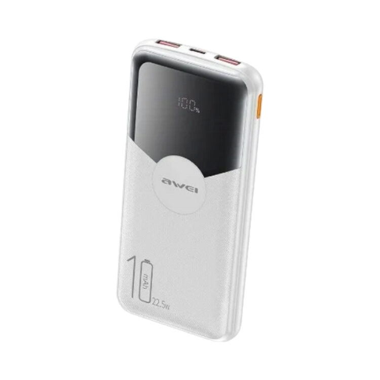 Awei P63K Power Bank 10000mAh 22.5W με 2 Θύρες USB-A και Θύρα USB-C Λευκό