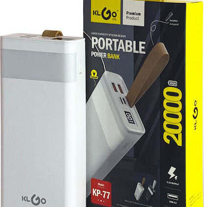 KLGO KP-77 Power Bank 20000mAh με 2 Θύρες USB-A Λευκό