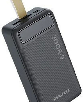 Awei P7K Power Bank 30000mAh με 2 Θύρες USB-A και Θύρα USB-C Μαύρο