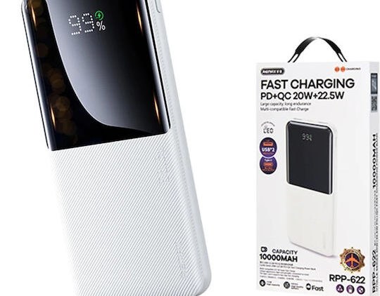 Remax RPP-622 Power Bank 10000mAh με 2 Θύρες USB-A και Θύρα USB-C Power Delivery Λευκό