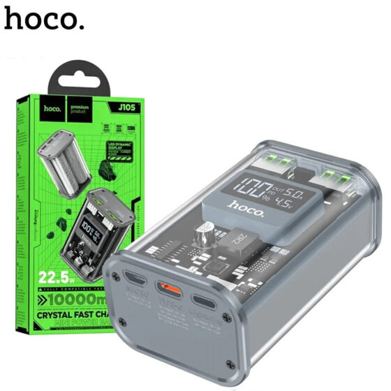 Hoco J105 Fully Power Bank 10000mAh 22.5W με 2 Θύρες USB-A και Θύρα USB-C Μαύρο - Image 2