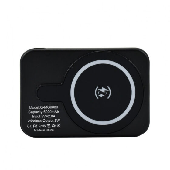 Andowl Q-MG6000 MagSafe Power Bank 6000mAh με Θύρα USB-A και Θύρα USB-C Μαύρο - Image 2