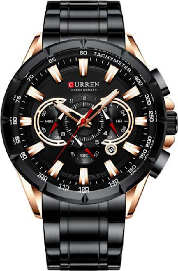 Curren Ρολόι 8363 Χρονογράφος με Μεταλλικό Μπρασελέ σε Μαύρο χρώμα