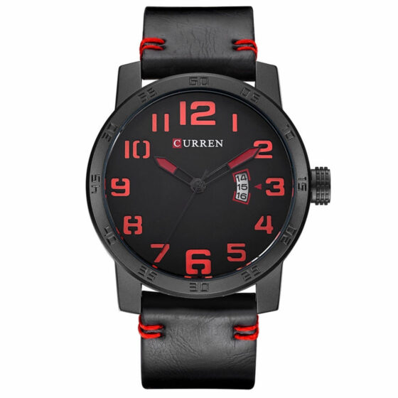 Curren 8254 Ρολόι Μπαταρίας με Δερμάτινο Λουράκι Μαύρο/Κόκκινο