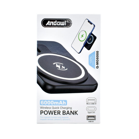 Andowl Q-MG6000 MagSafe Power Bank 6000mAh με Θύρα USB-A και Θύρα USB-C Μαύρο - Image 3