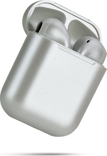 inPods 12 Earbud Bluetooth Handsfree Ακουστικά με Αντοχή στον Ιδρώτα και Θήκη Φόρτισης Ασημί
