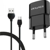 Awei Φορτιστής με Θύρα USB-A και Καλώδιο micro USB Μαύρος (C-831)