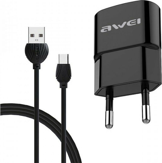 Awei Φορτιστής με Θύρα USB-A και Καλώδιο micro USB Μαύρος (C-831)