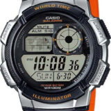 Casio World Time Illuminator με Πορτοκαλί Καουτσούκ Λουράκι AE-1000W-4BVEF