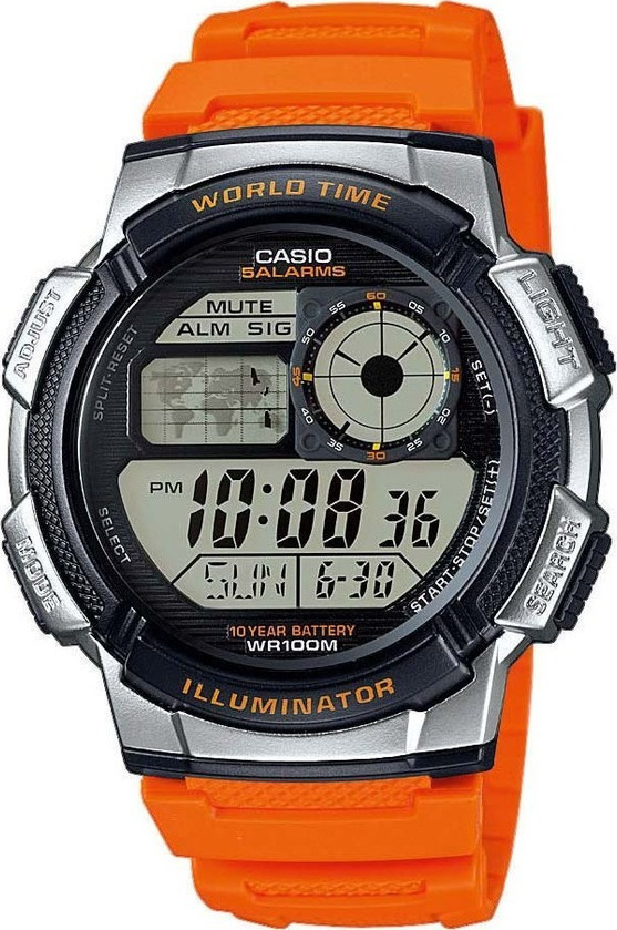 Casio World Time Illuminator με Πορτοκαλί Καουτσούκ Λουράκι AE-1000W-4BVEF