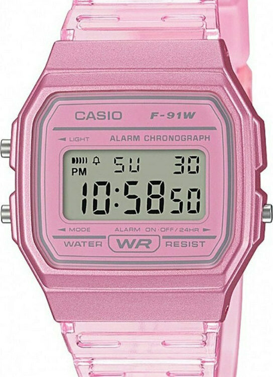 Casio Ψηφιακό Γυναικείο Ρολόι με Ροζ Καουτσούκ Λουράκι F-91WS-4EF