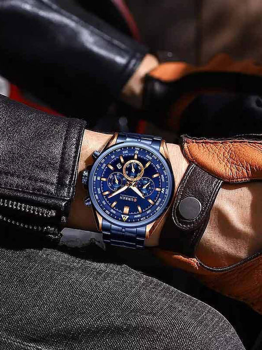 Curren 8399 Χρονογράφος με Μεταλλικό Μπρασελέ Μπλε