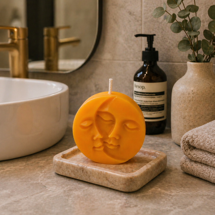 Sweet Flame - Χειροποίητο Αρωματικό Κερί Σόγιας “Sun & Moon Face” με Άρωμα Τσουρέκι